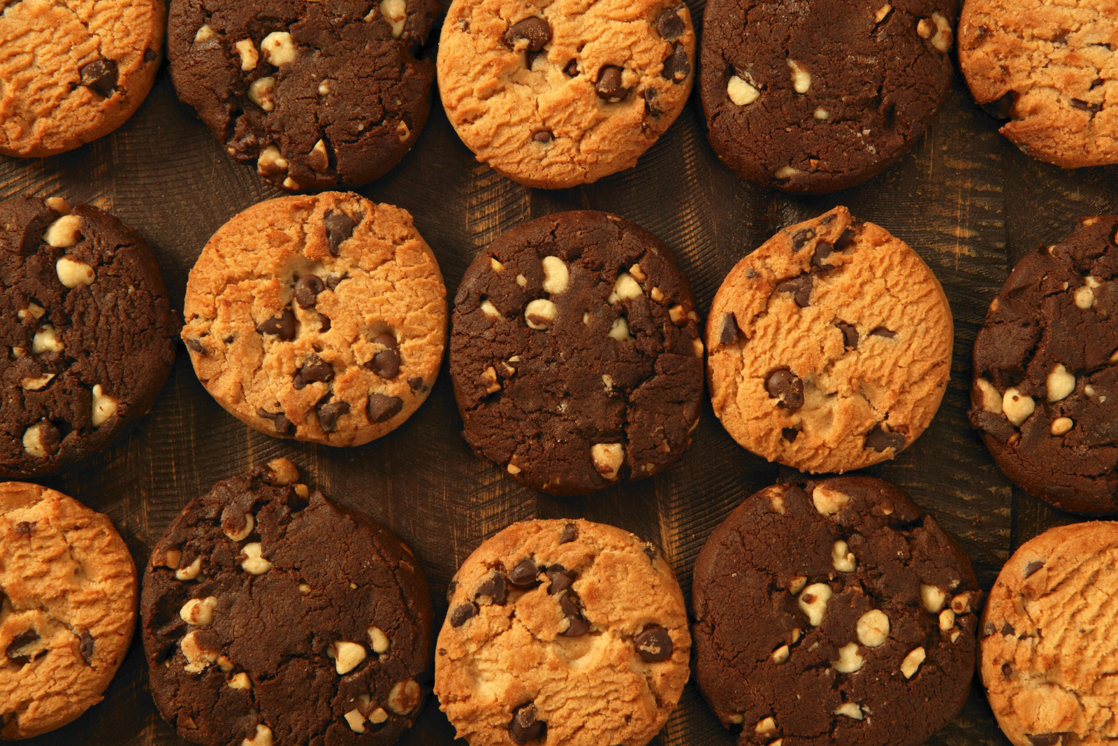 Tray of light and dark chocolate chip cookies