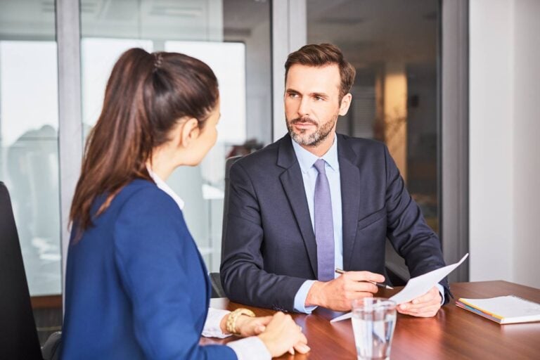HR manager interviewing candidate in a corporate setting