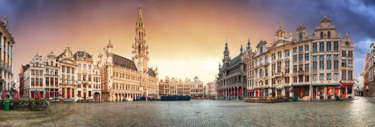 Brussels, Belgium - panorama of Grand Place at sunrise