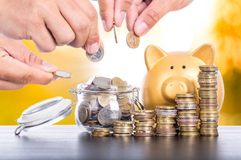 wealth management coins and piggy bank saving money