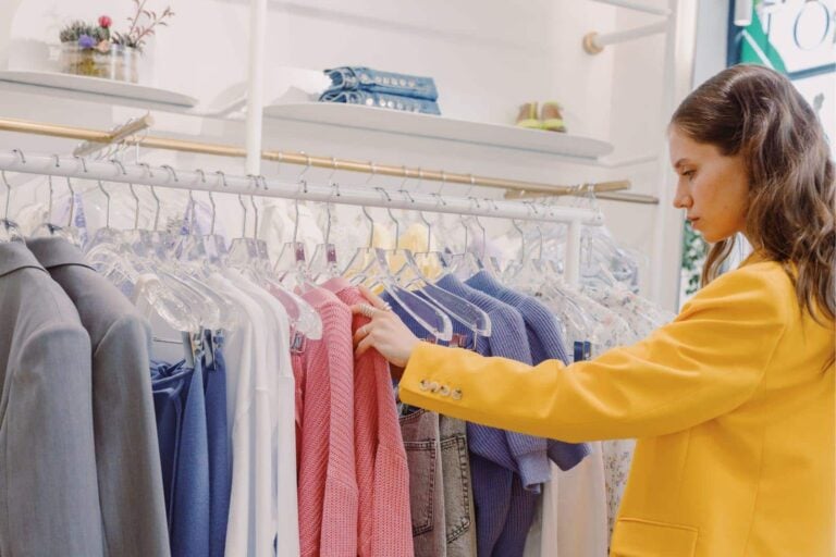 woman looking at clothing in apparel store in mexico