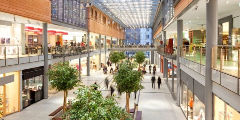 Shoppers walking in an indoor shopping mall