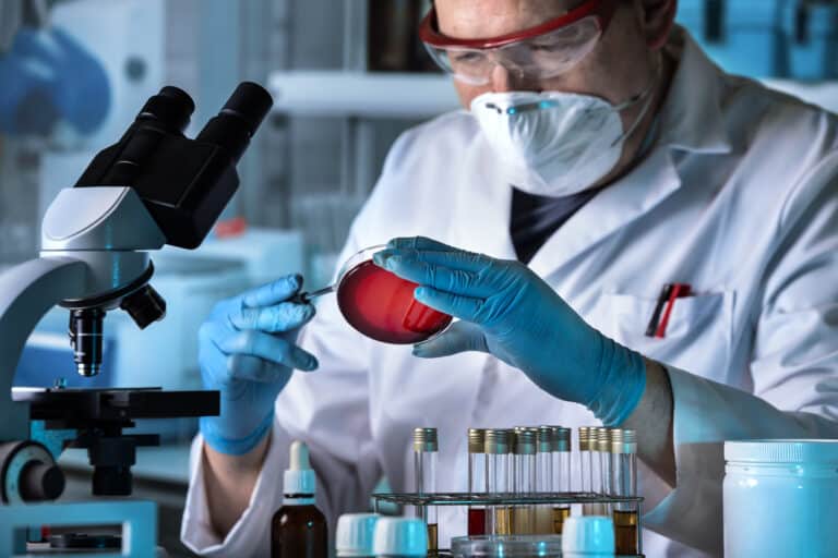 healthcare professional lab manager using AST testing kit in a laboratory for microbiology diagnostics